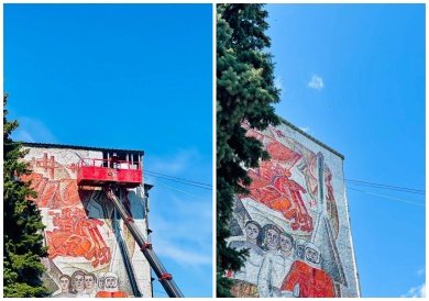 На улице Карпинского в Пензе завершен монтаж восстановленного мозаичного панно