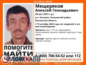 В Пачелме пропал 49-летний Алексей Мещеряков