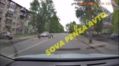 В Пензе непредсказуемый юный пешеход едва не попал под колеса иномарки