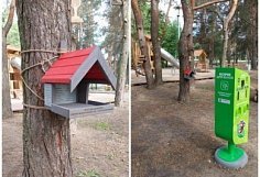 Посетители сквера «Семейный» в Пензе угостить белок в специальной кормушке